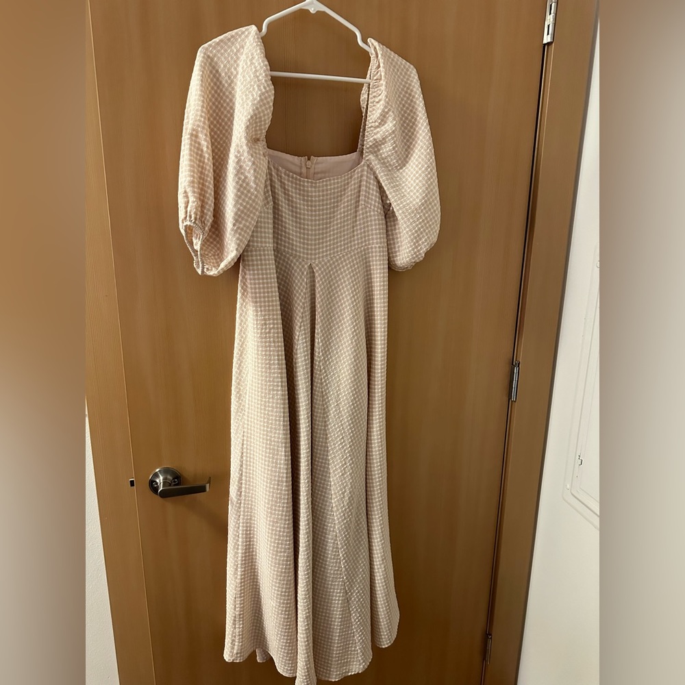 ASOS Babydoll Maxi Tan Gingham Dress US size 6